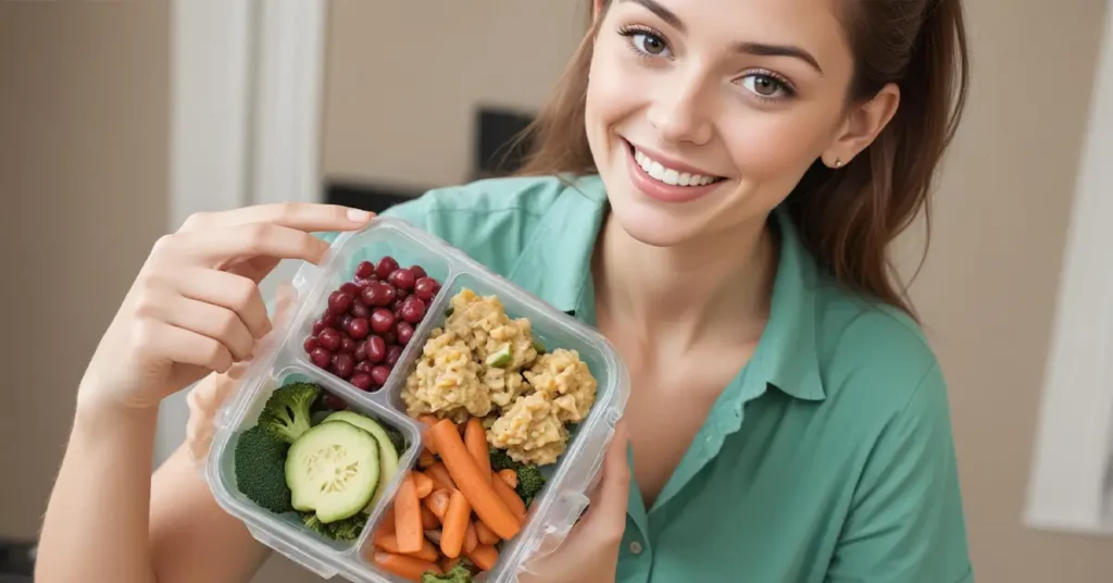 Young healthy girl with a Cup of vegetable salad