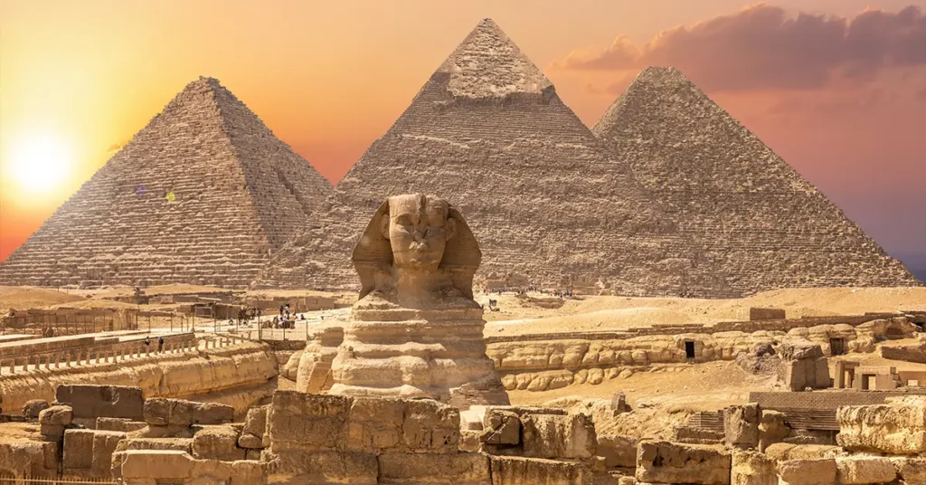 The Sphinx and the Piramids famous Wonder of the World Giza Egypt